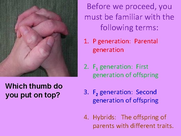 Before we proceed, you must be familiar with the following terms: Which thumb do