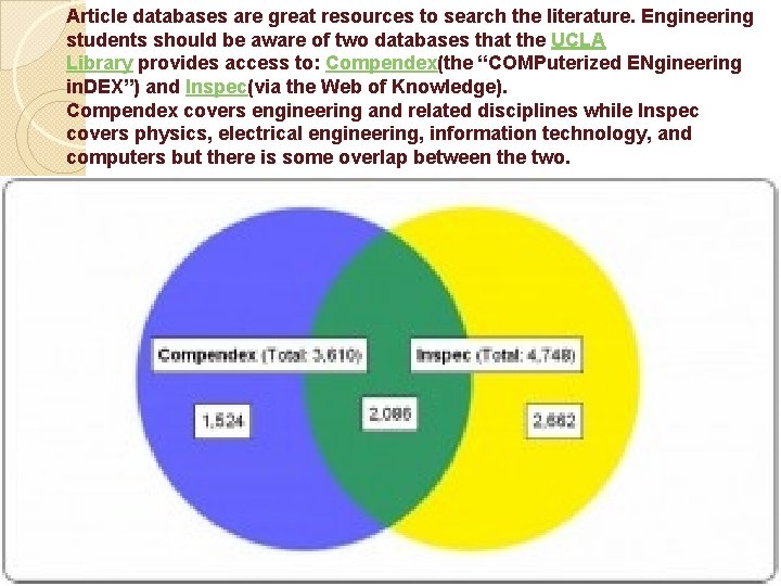 Article databases are great resources to search the literature. Engineering students should be aware