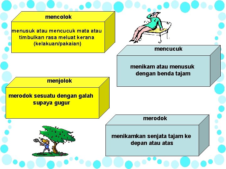 mencolok menusuk atau mencucuk mata atau timbulkan rasa meluat kerana (kelakuan/pakaian) mencucuk menikam atau