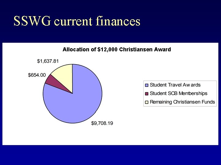 SSWG current finances Allocation of $12, 000 Christiansen Award 