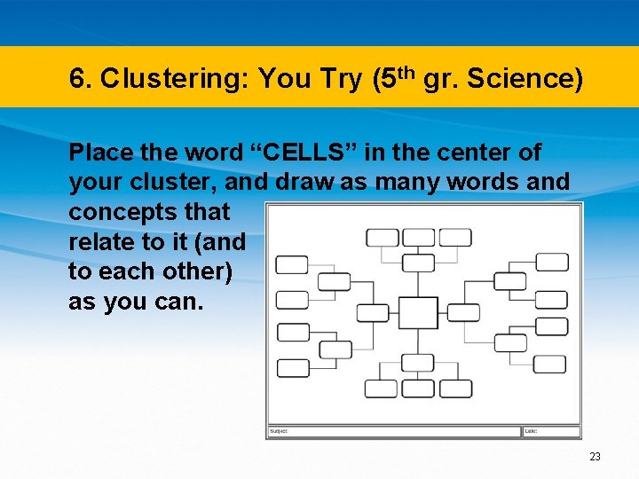 6. Clustering: You Try (5 th gr. Science) Place the word “CELLS” in the