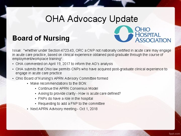 OHA Advocacy Update Board of Nursing Issue: “whether under Section 4723. 43, ORC a