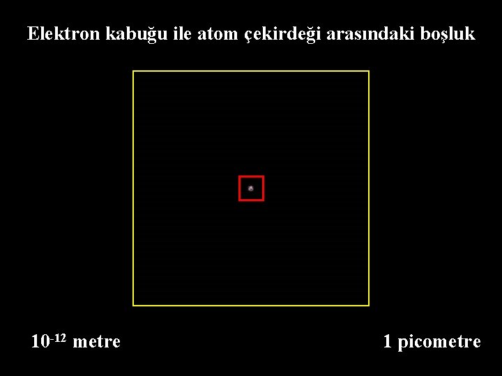 Elektron kabuğu ile atom çekirdeği arasındaki boşluk 10 -12 metre 1 picometre 