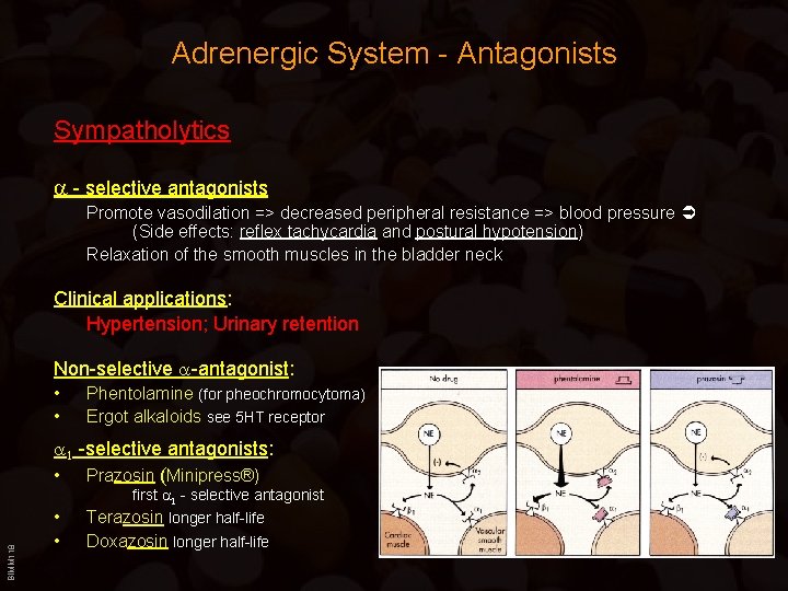Adrenergic System - Antagonists Sympatholytics a - selective antagonists Promote vasodilation => decreased peripheral Adrenergic System - Antagonists Sympatholytics a - selective antagonists Promote vasodilation => decreased peripheral