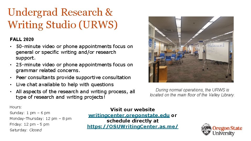 Undergrad Research & Writing Studio (URWS) FALL 2020 • 50 -minute video or phone