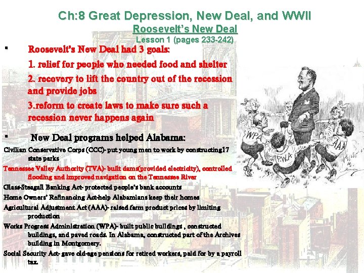 Ch: 8 Great Depression, New Deal, and WWII Roosevelt’s New Deal ∙ ∙ Lesson