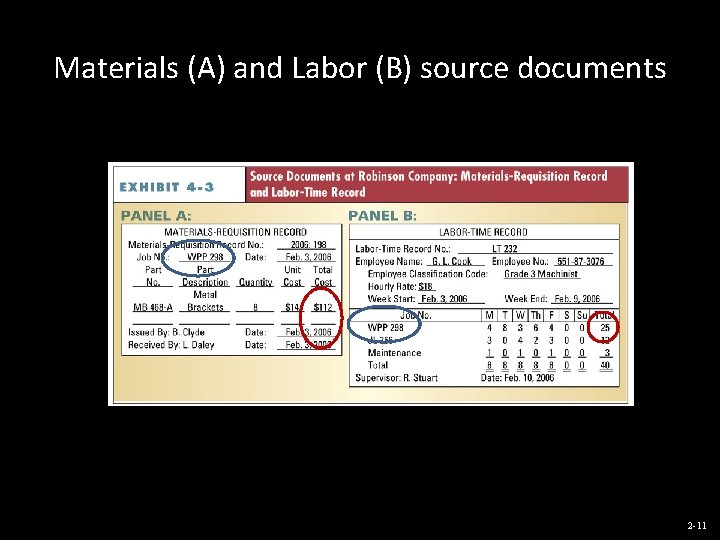 Materials (A) and Labor (B) source documents 2 -11 