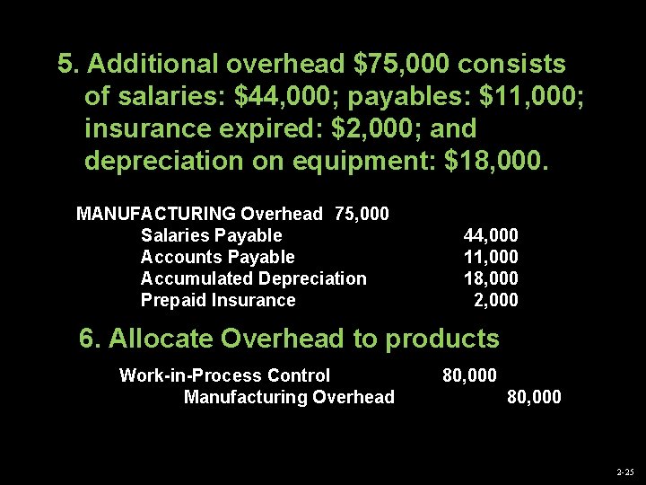 5. Additional overhead $75, 000 consists of salaries: $44, 000; payables: $11, 000; insurance