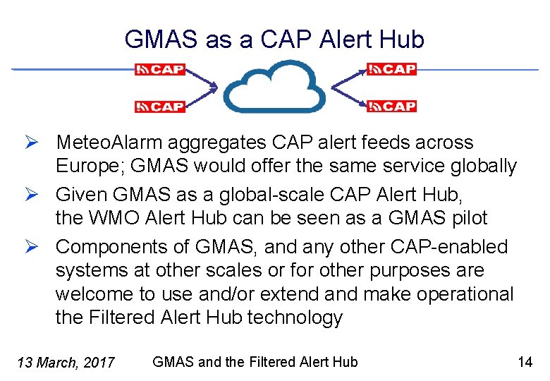 GMAS as a CAP Alert Hub Ø Meteo. Alarm aggregates CAP alert feeds across