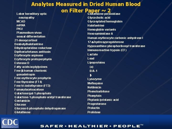 Analytes Measured in Dried Human Blood on Filter Paper ~2 Leber hereditory optic Glutathione