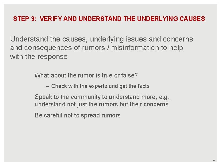 STEP 3: VERIFY AND UNDERSTAND THE UNDERLYING CAUSES Understand the causes, underlying issues and
