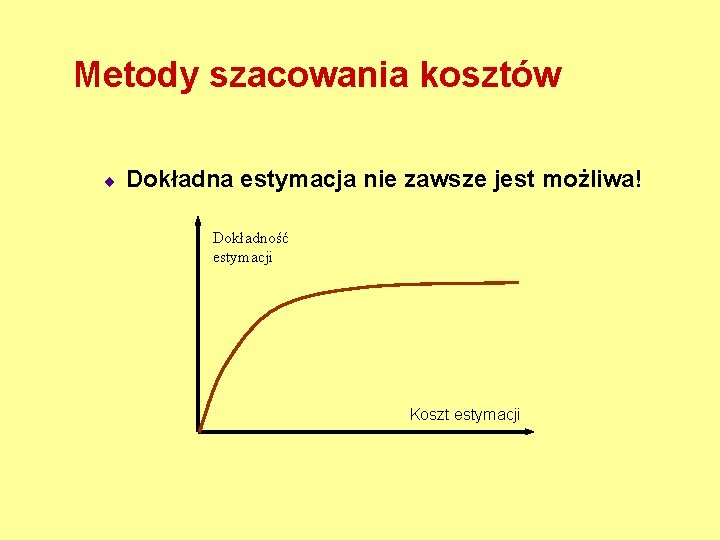 Metody szacowania kosztów ¨ Dokładna estymacja nie zawsze jest możliwa! Dokładność estymacji Koszt estymacji