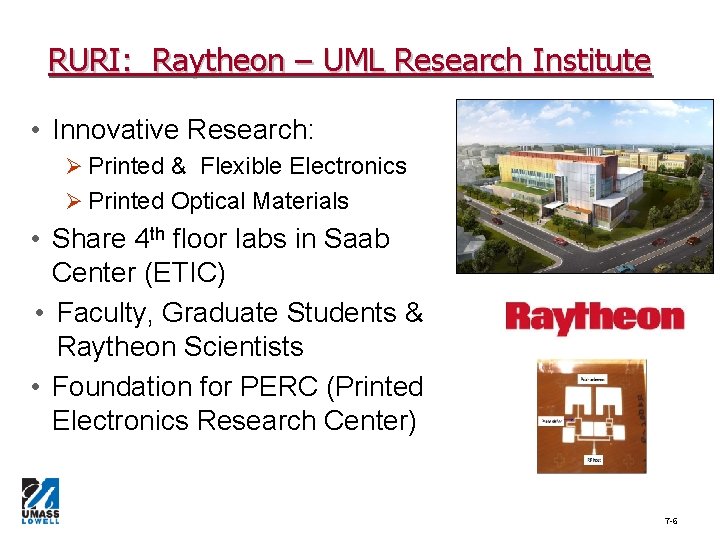 RURI: Raytheon – UML Research Institute • Innovative Research: Ø Printed & Flexible Electronics