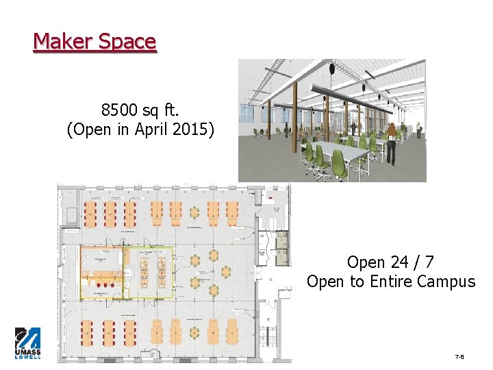 Maker Space 8500 sq ft. (Open in April 2015) Open 24 / 7 Open