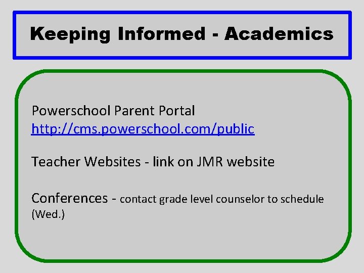 Keeping Informed - Academics Powerschool Parent Portal http: //cms. powerschool. com/public Teacher Websites - Keeping Informed - Academics Powerschool Parent Portal http: //cms. powerschool. com/public Teacher Websites -