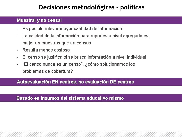 Decisiones metodológicas - políticas Muestral y no censal - Es posible relevar mayor cantidad