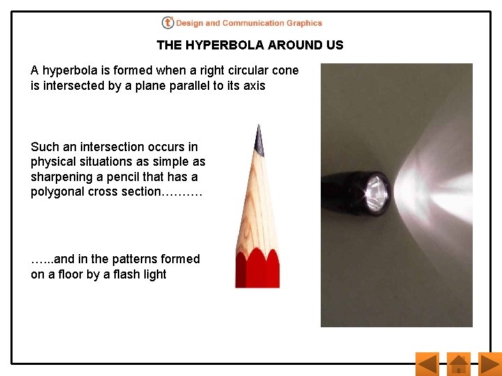 THE HYPERBOLA AROUND US A hyperbola is formed when a right circular cone is