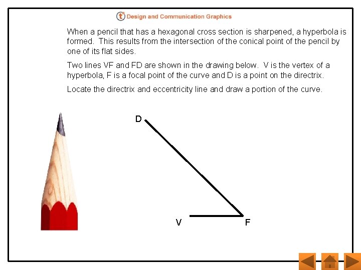 When a pencil that has a hexagonal cross section is sharpened, a hyperbola is