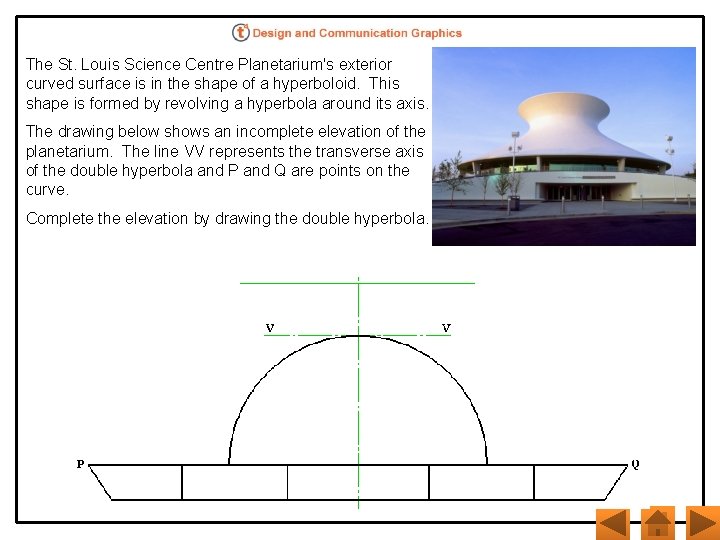 The St. Louis Science Centre Planetarium's exterior curved surface is in the shape of