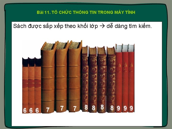 Bài 11. TỔ CHỨC THÔNG TIN TRONG MÁY TÍNH Sách được sắp xếp theo