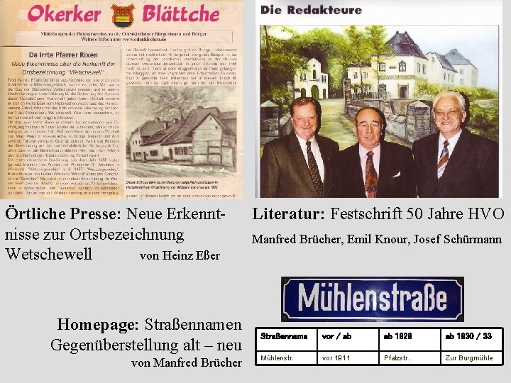 Örtliche Presse: Neue Erkenntnisse zur Ortsbezeichnung Wetschewell von Heinz Eßer Homepage: Straßennamen Gegenüberstellung alt