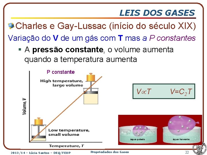 LEIS DOS GASES Charles e Gay-Lussac (início do século XIX) Variação do V de