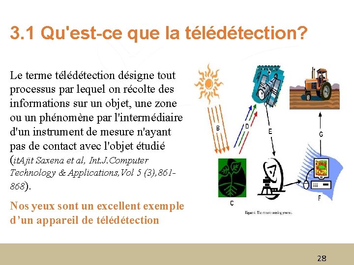 3. 1 Qu'est-ce que la télédétection? Le terme télédétection désigne tout processus par lequel