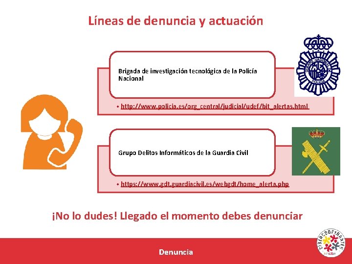 Líneas de denuncia y actuación Brigada de investigación tecnológica de la Policía Nacional •