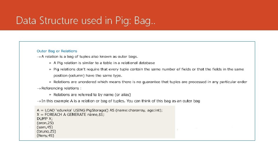 Data Structure used in Pig: Bag. . 
