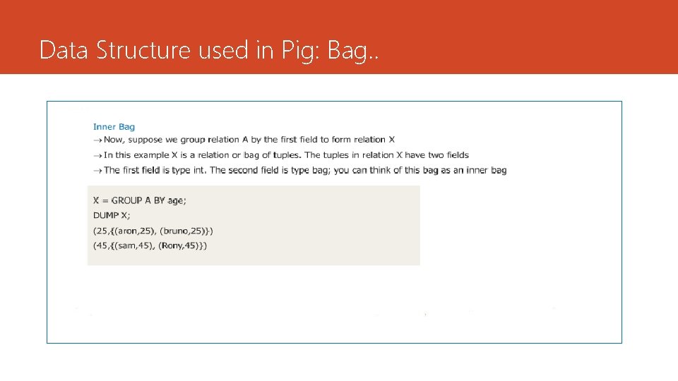 Data Structure used in Pig: Bag. . 