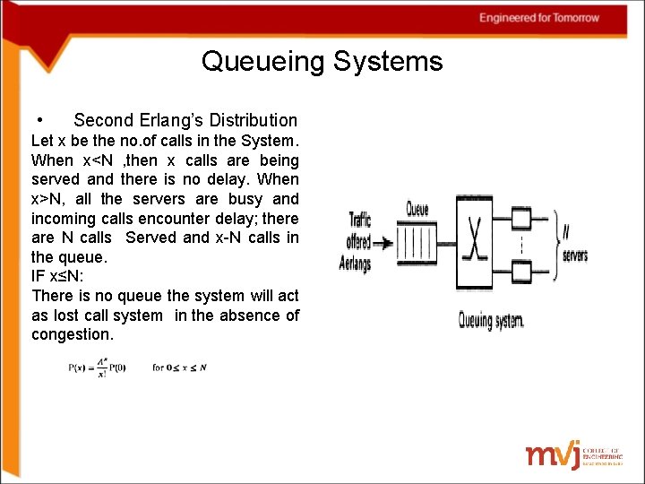 Queueing Systems • Second Erlang’s Distribution Let x be the no. of calls in