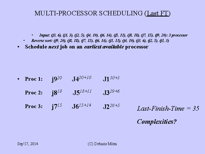 MULTI-PROCESSOR SCHEDULING (Last FT) • • Input: (j 3, 6), (j 1, 3), (j MULTI-PROCESSOR SCHEDULING (Last FT) • • Input: (j 3, 6), (j 1, 3), (j