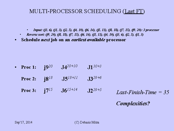 MULTI-PROCESSOR SCHEDULING (Last FT) • • Input: (j 3, 6), (j 1, 3), (j