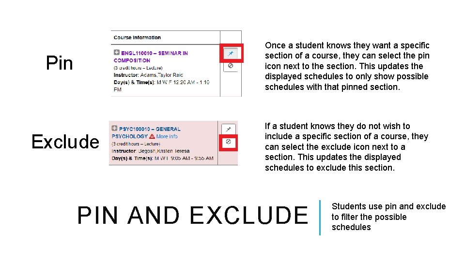 Once a student knows they want a specific section of a course, they can