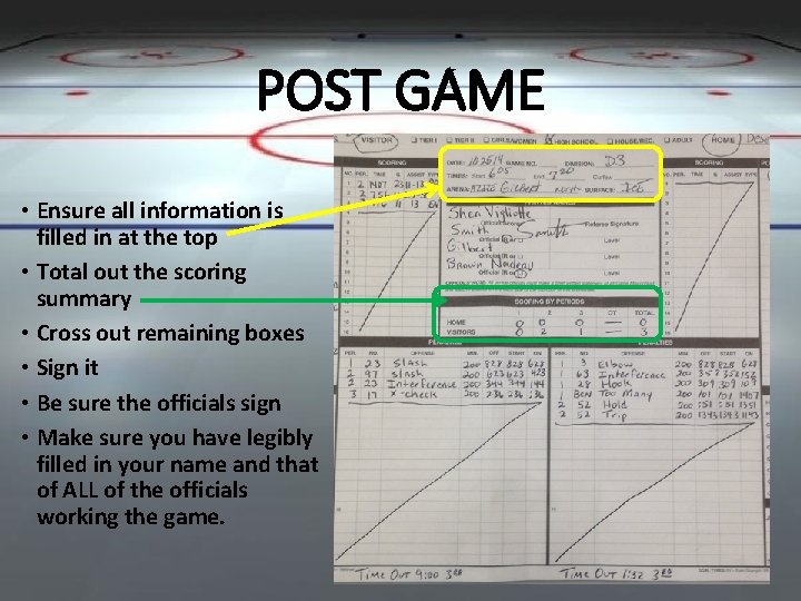 POST GAME • Ensure all information is filled in at the top • Total