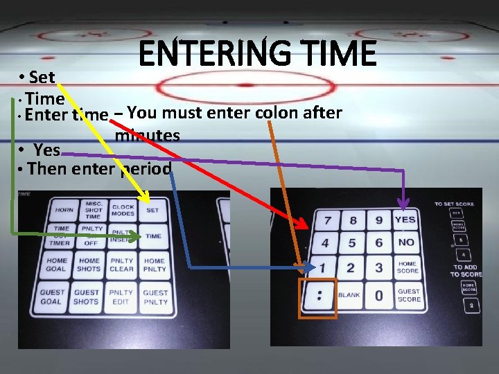 ENTERING TIME • Set • Time • Enter time – You must enter colon