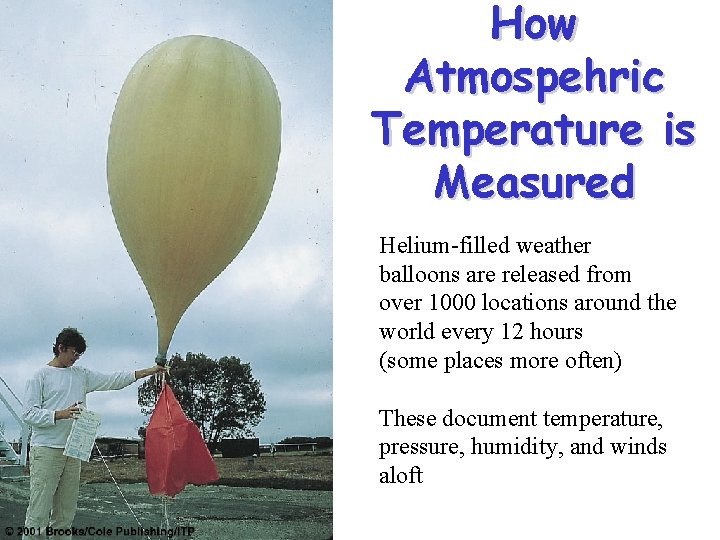 How Atmospehric Temperature is Measured Helium-filled weather balloons are released from over 1000 locations