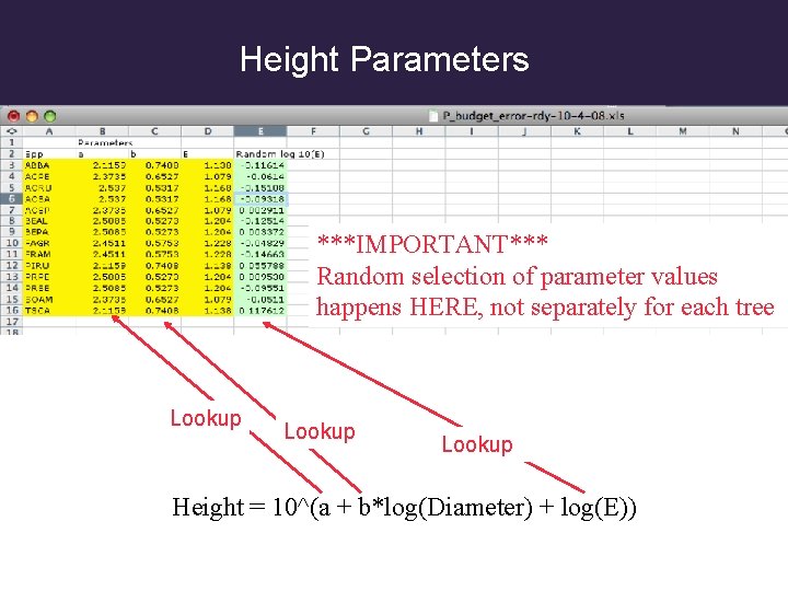 Height Parameters ***IMPORTANT*** Random selection of parameter values happens HERE, not separately for each
