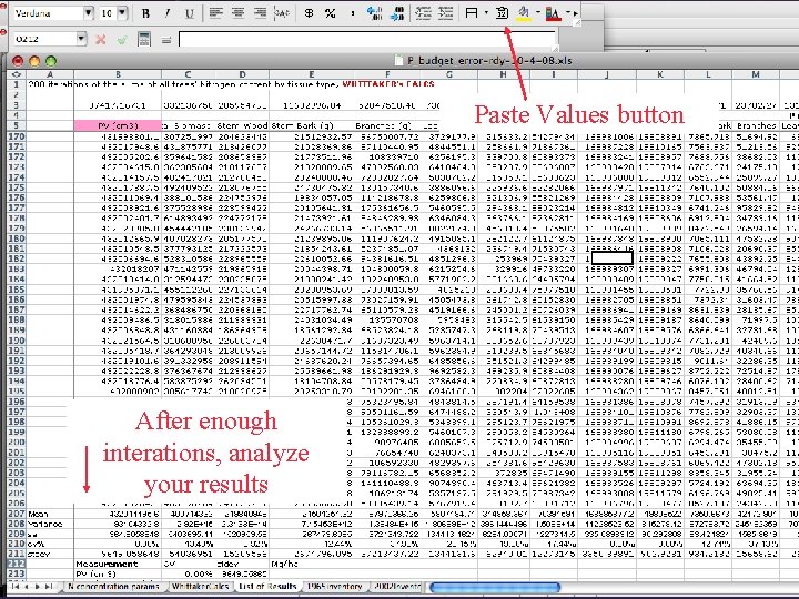 Paste Values button After enough interations, analyze your results 