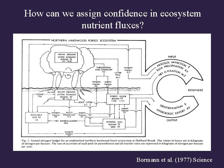 How can we assign confidence in ecosystem nutrient fluxes? Bormann et al. (1977) Science