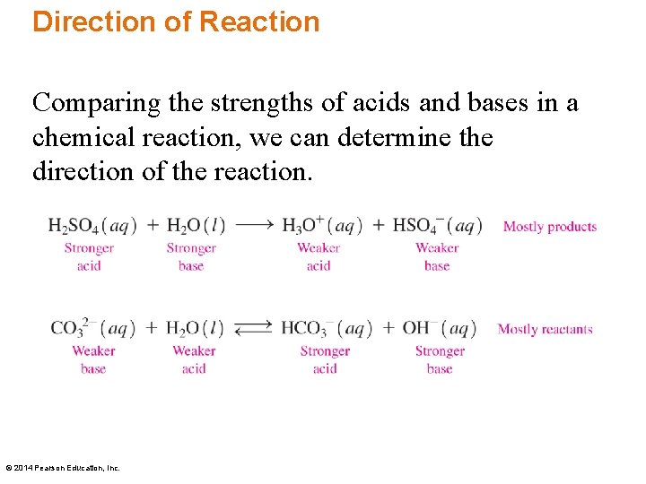Direction of Reaction Comparing the strengths of acids and bases in a chemical reaction,
