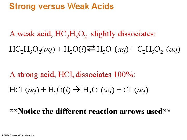 Strong versus Weak Acids A weak acid, HC 2 H 3 O 2 ,