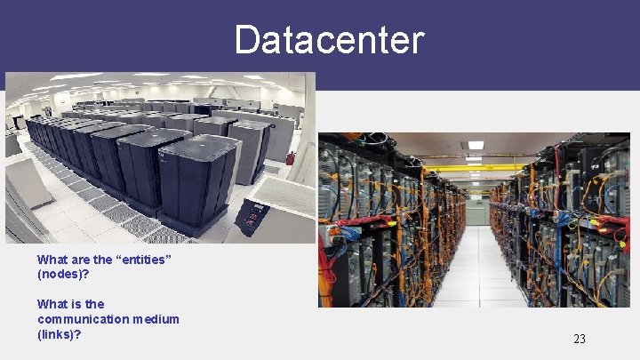 Datacenter What are the “entities” (nodes)? What is the communication medium (links)? 23 