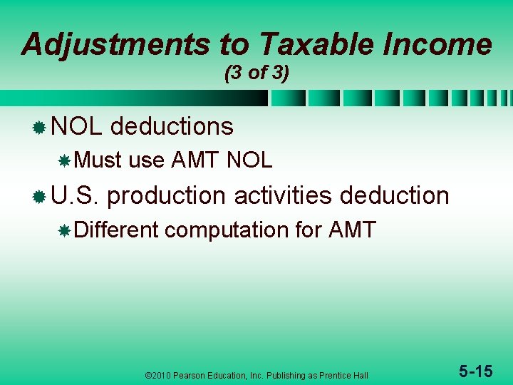 Adjustments to Taxable Income (3 of 3) ® NOL deductions Must ® U. S.