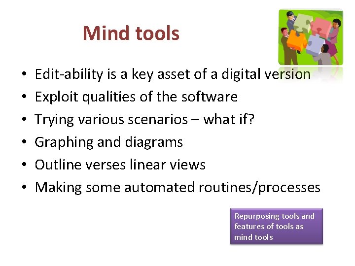 Mind tools • • • Edit-ability is a key asset of a digital version