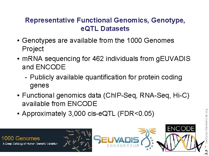 13 • Genotypes are available from the 1000 Genomes Project • m. RNA sequencing