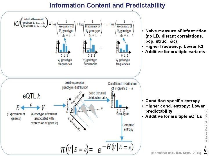 Information Content and Predictability • Naive measure of information (no LD, distant correlations, pop.