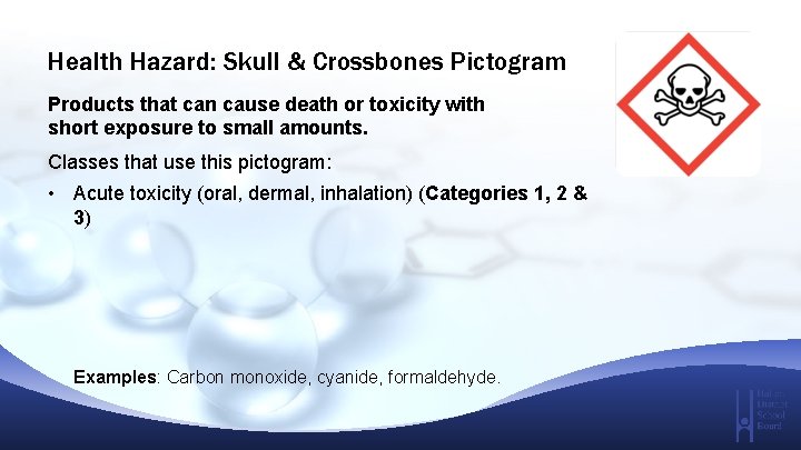 Health Hazard: Skull & Crossbones Pictogram Products that can cause death or toxicity with