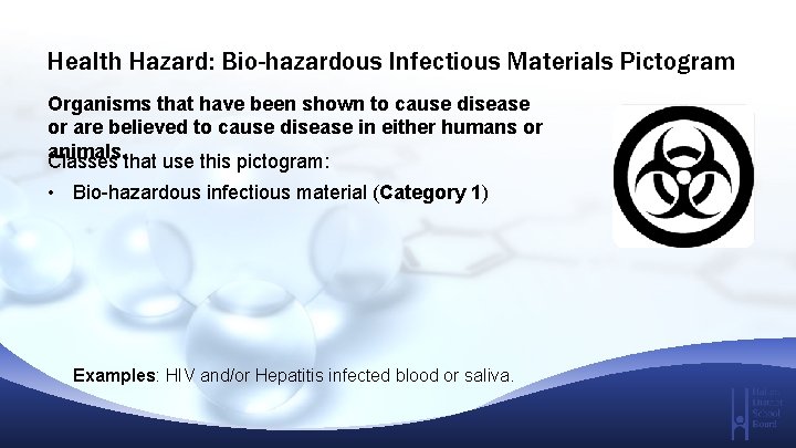 Health Hazard: Bio-hazardous Infectious Materials Pictogram Organisms that have been shown to cause disease