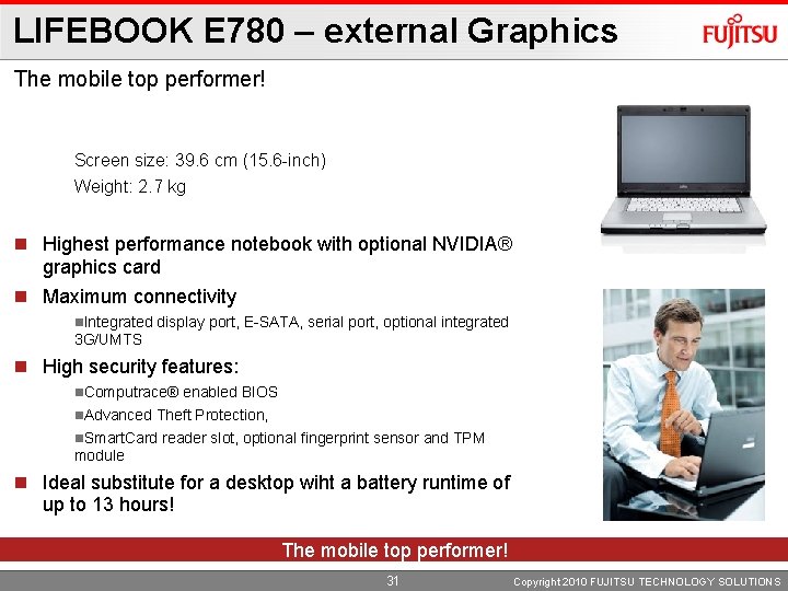 LIFEBOOK E 780 – external Graphics The mobile top performer! Screen size: 39. 6
